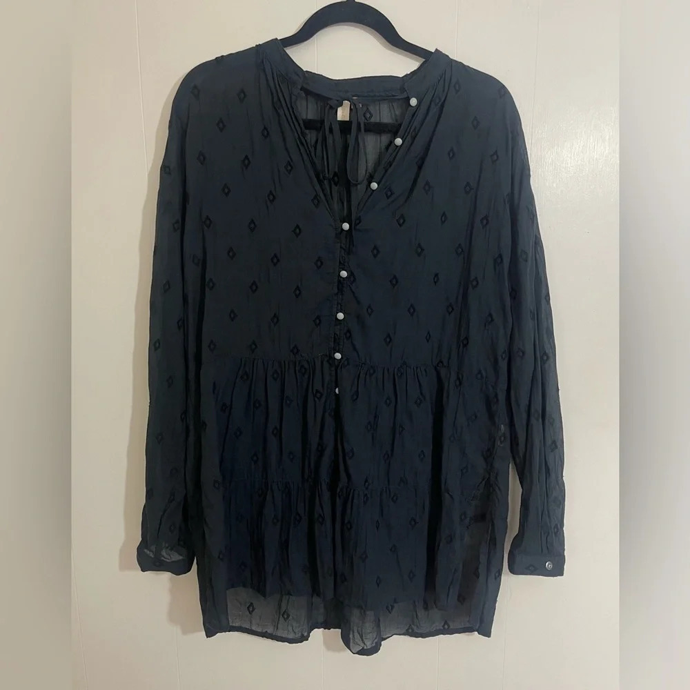 Anthropologie Pilcro Embroidered Sheer Black Pullover Long Sleeve Tunic